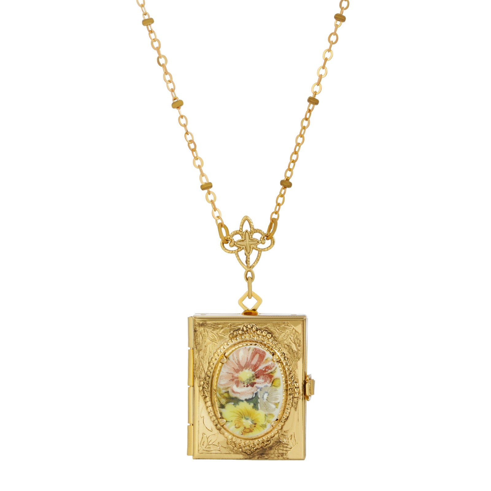 Pink rose locket necklace, brass book locket, vintage porcelain rose  cabochon, keepsake gift for her, necklace for women | MakerPlace by Michaels